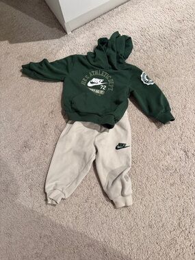 Nike Kids Forest Green Hoodie and Cream Joggers